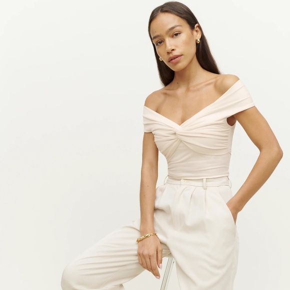 Reformation Ezlynn Knit Top in Cream - Picture 2 of 7